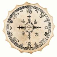 Tambour sibérien Ø 58 cm – Motifs Saami – Cuir de chèvre – Instrument chamanique