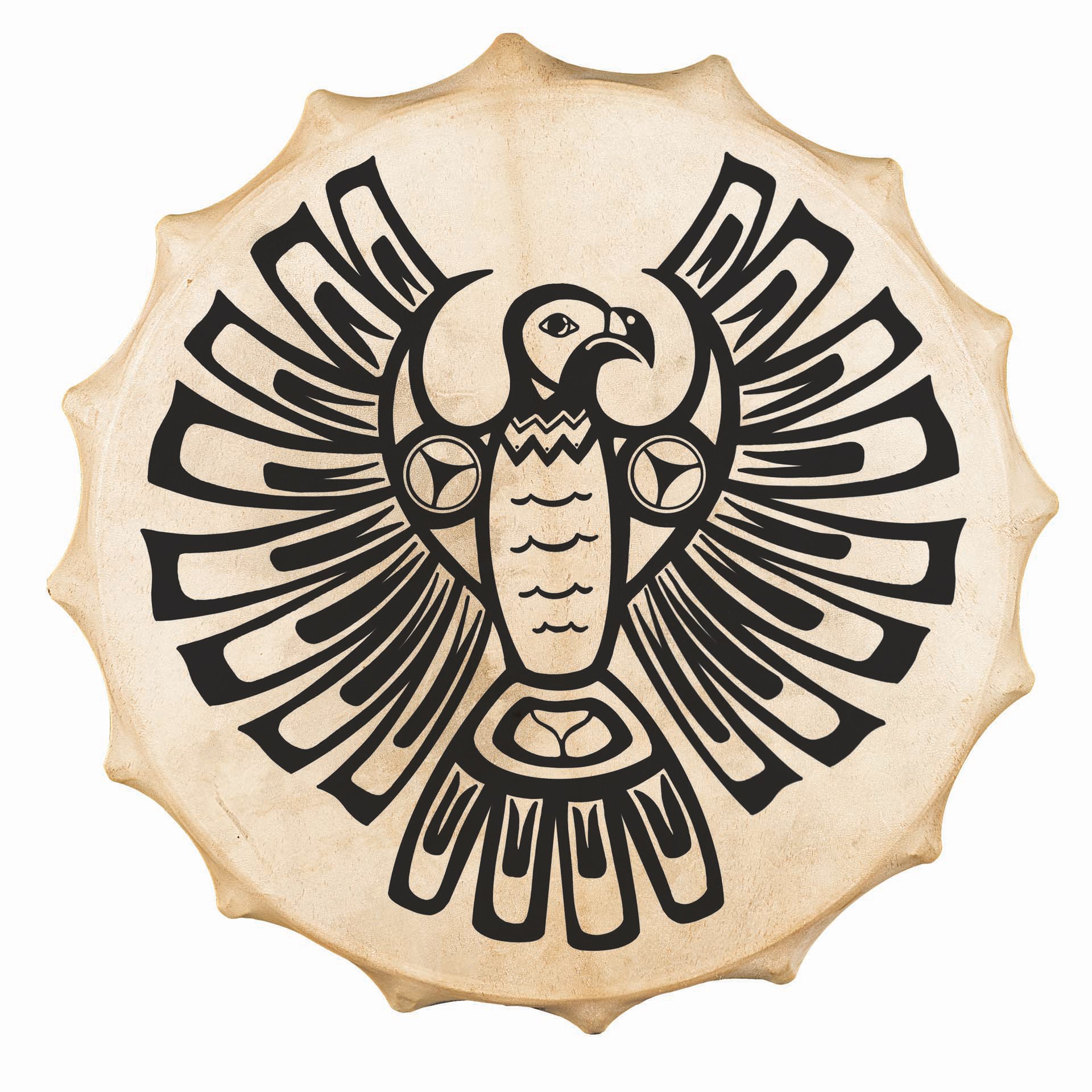 Tambour chamanique sibérien de 58 cm en cuir naturel avec motif Oiseau Tonnerre, instrument rituel artisanal pour cérémonies et voyage chamanique