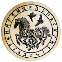 Tambour chamanique en cuir de vache de 50 cm avec motif Sleipnir, cheval mythologique nordique à huit jambes, instrument rituel artisanal pour méditation et voyage chamanique