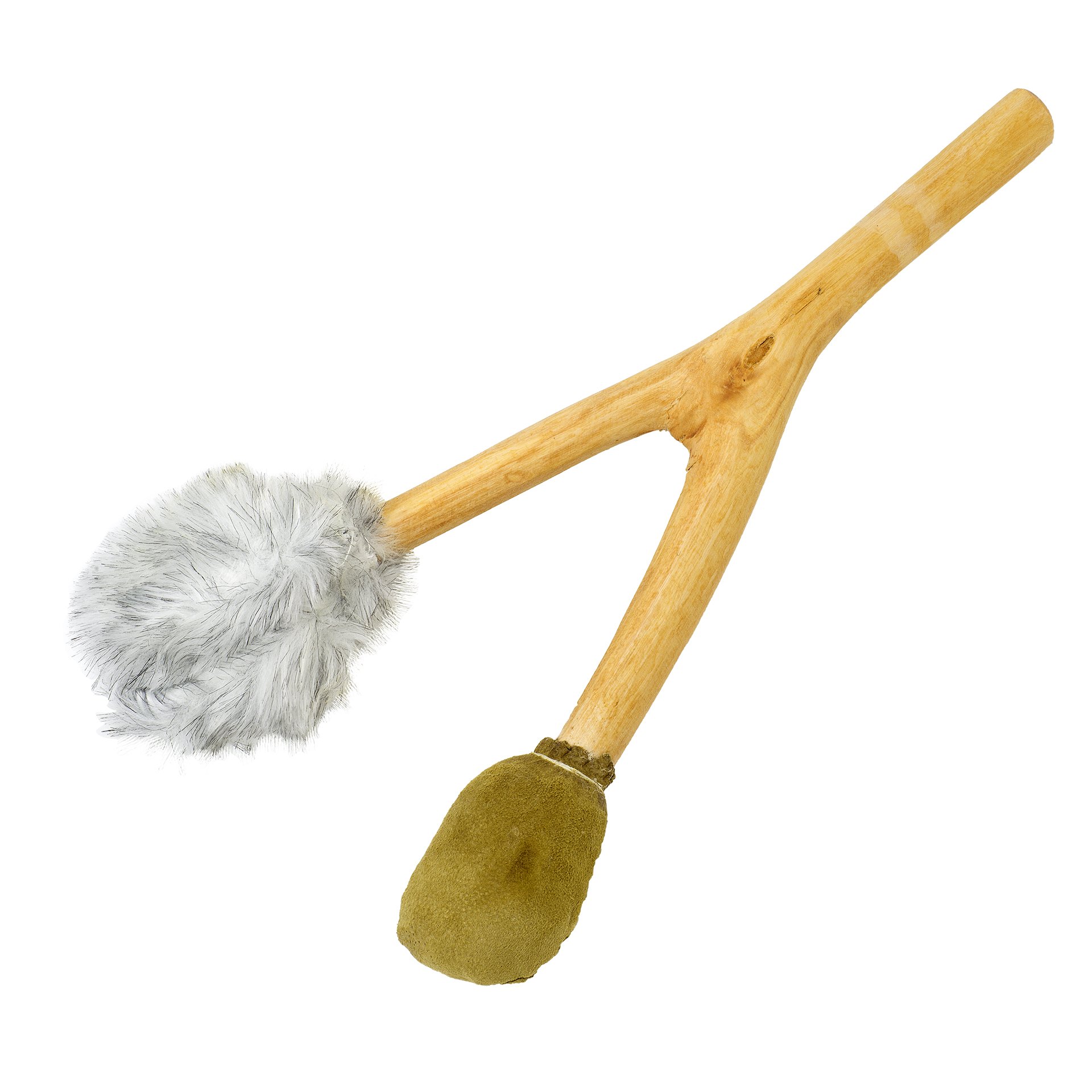 Mailloche mongole artisanale en bois et cuir pour tambour chamanique